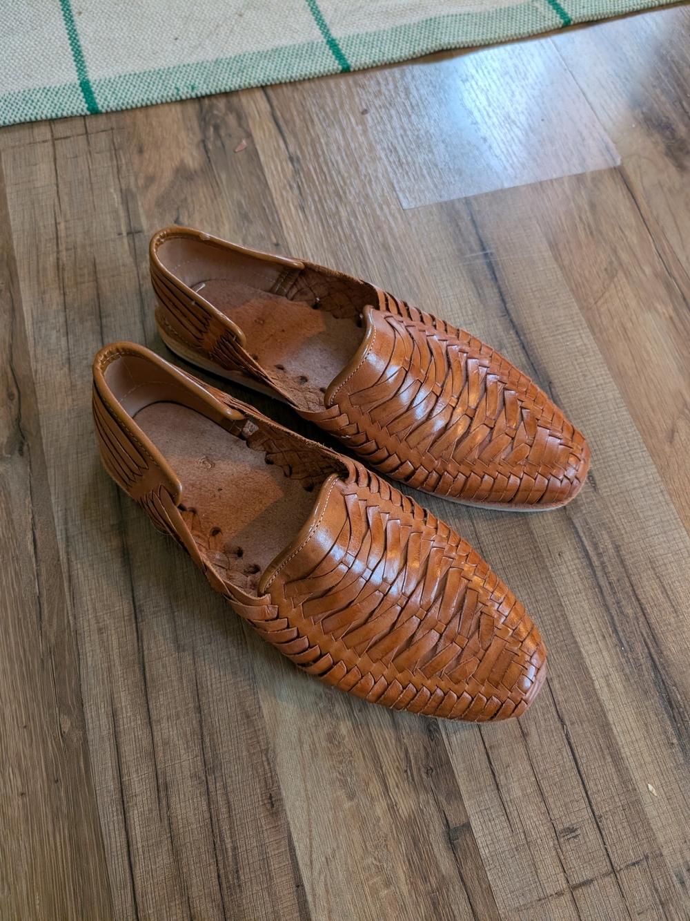 Men's Woven Handmade Leather Slip-On Huarache Loafers Size 12 Brown